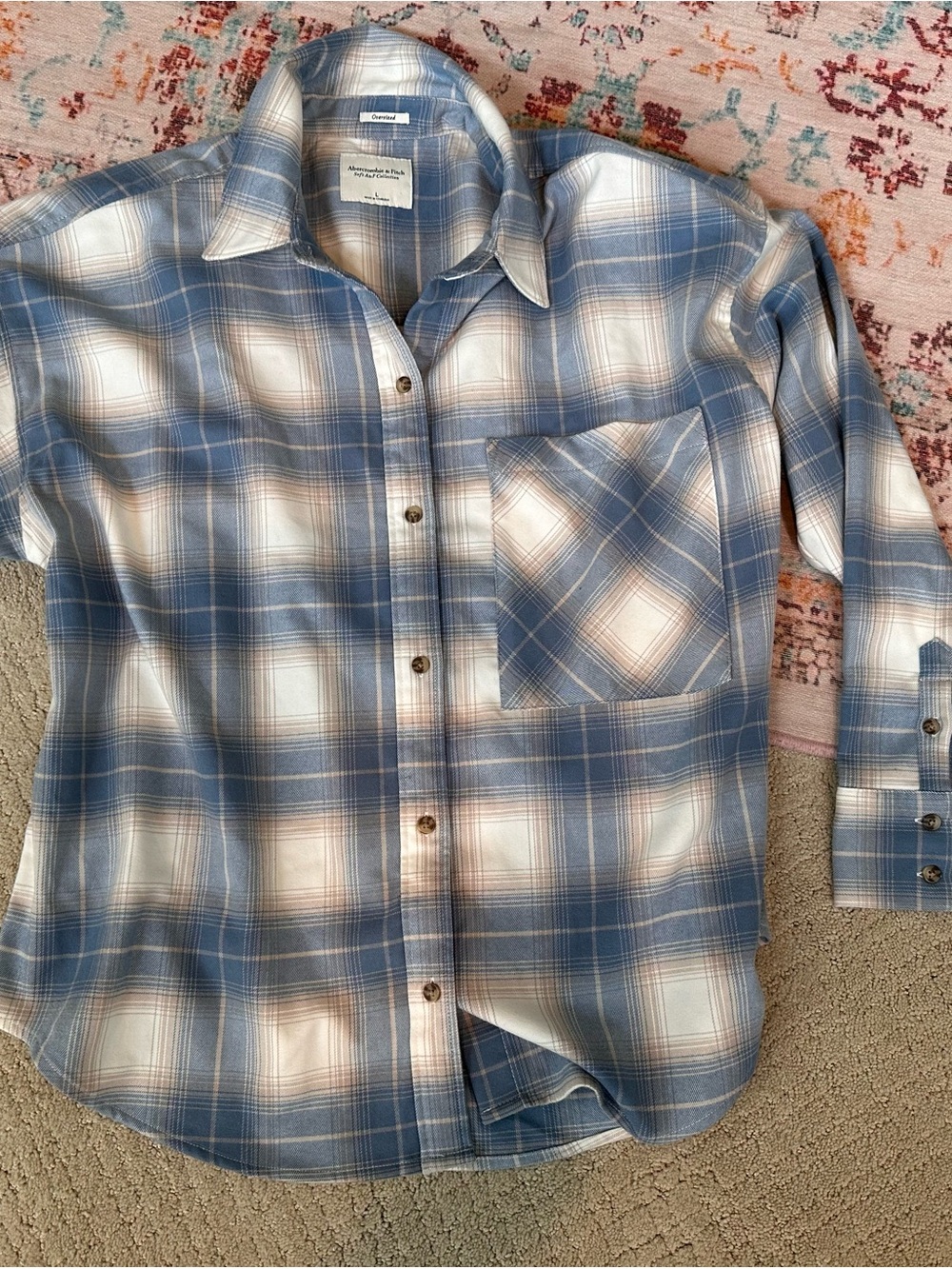 Abercrombie & Fitch Light Blue & Cream Plaid Oversized Shirt